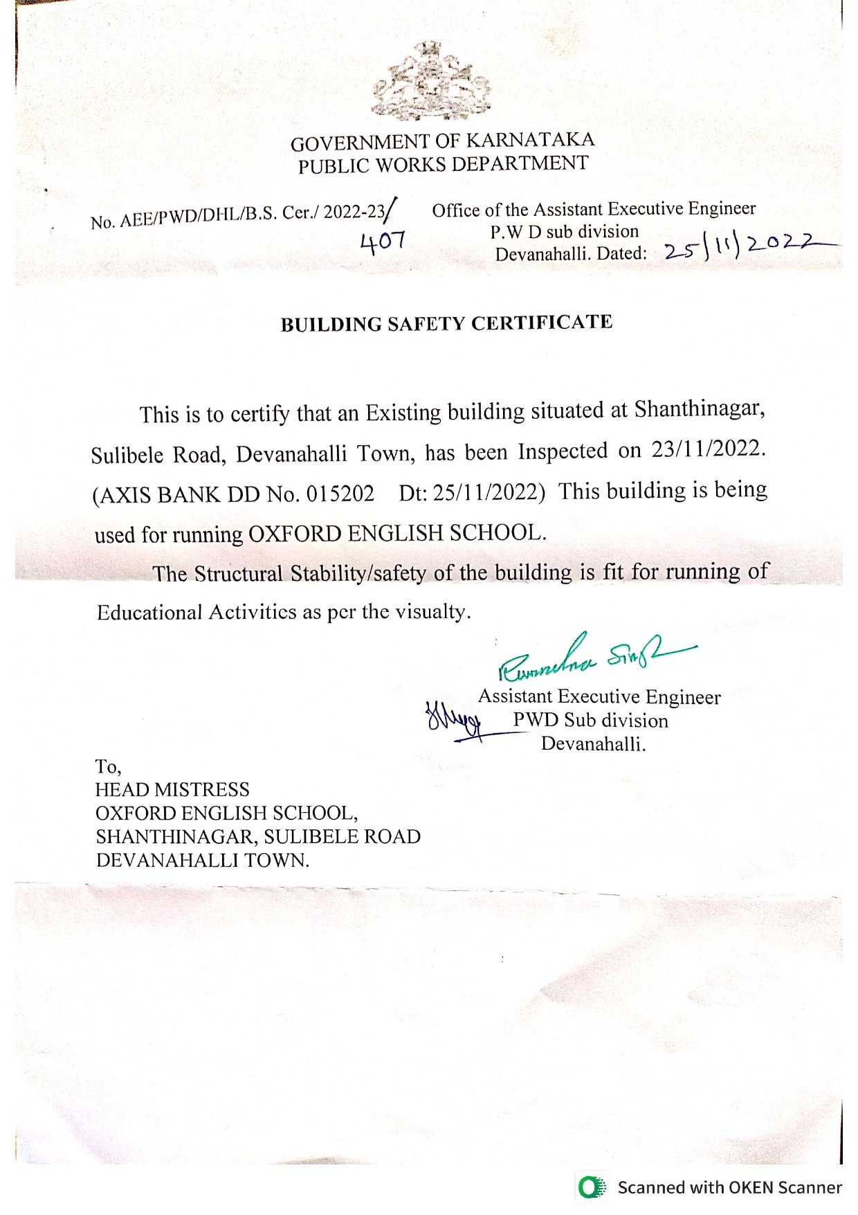 PWD Building Safety Certificate, Government Adied School, Government Certified Schools