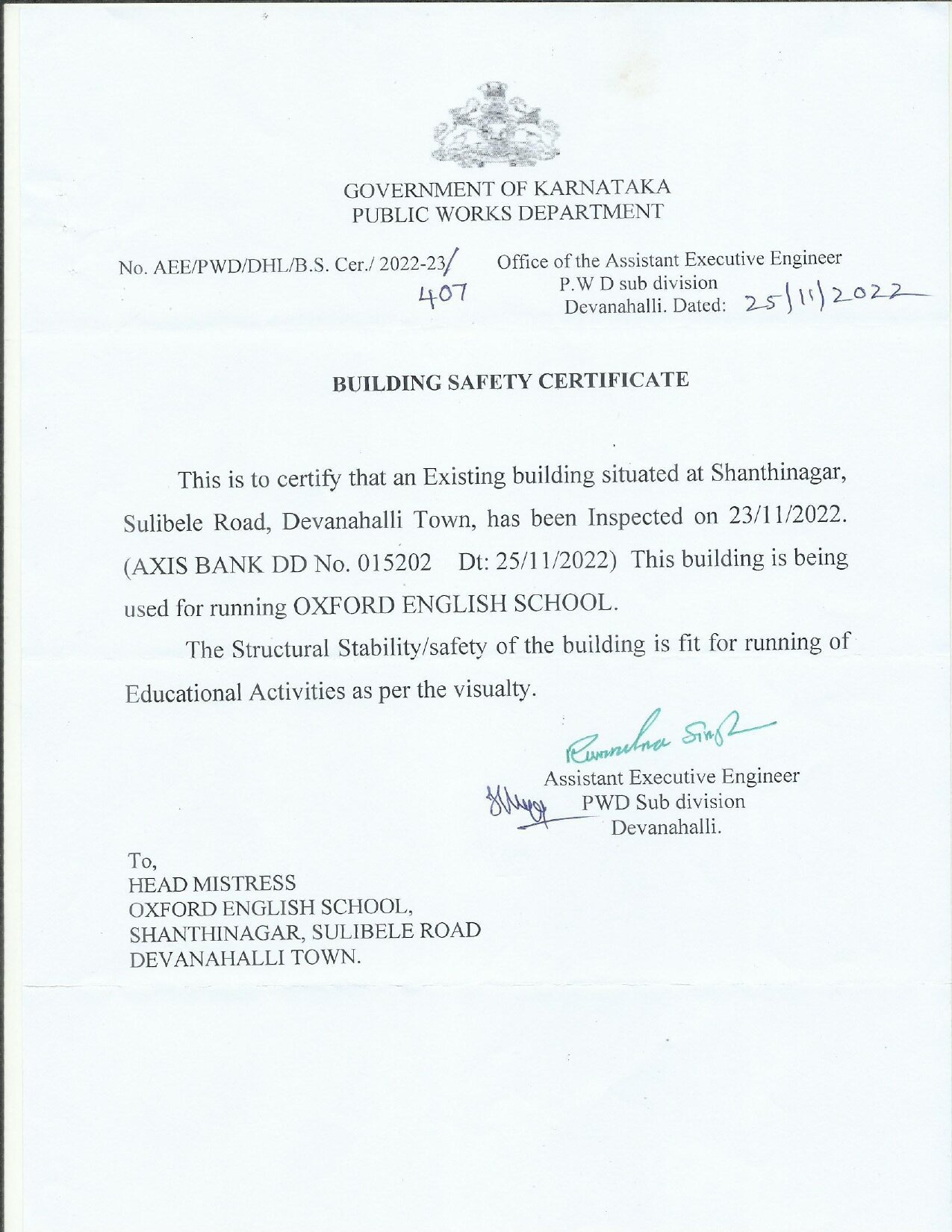 PWD Building Safety Certificate