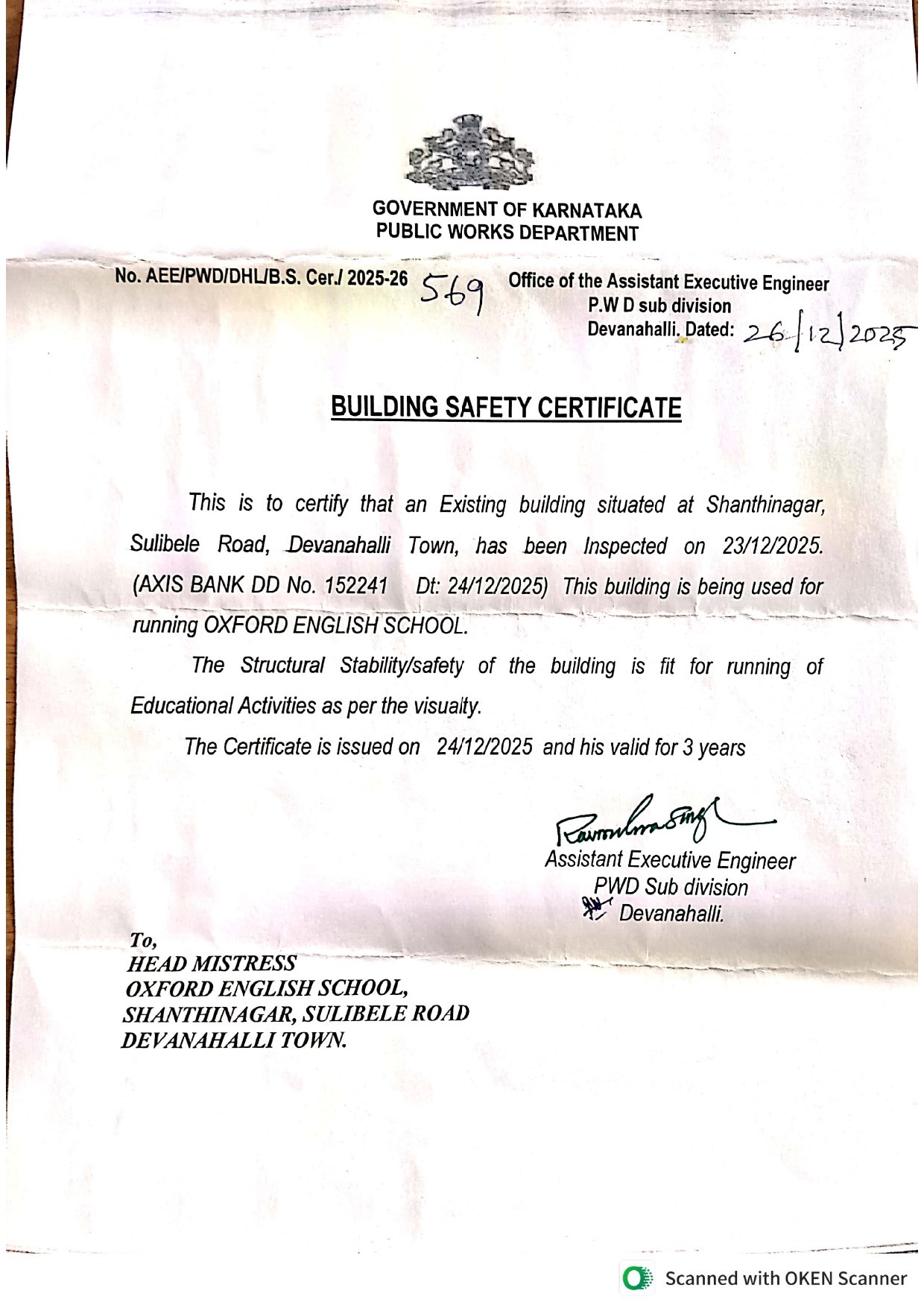 PWD Building Safety Certificate